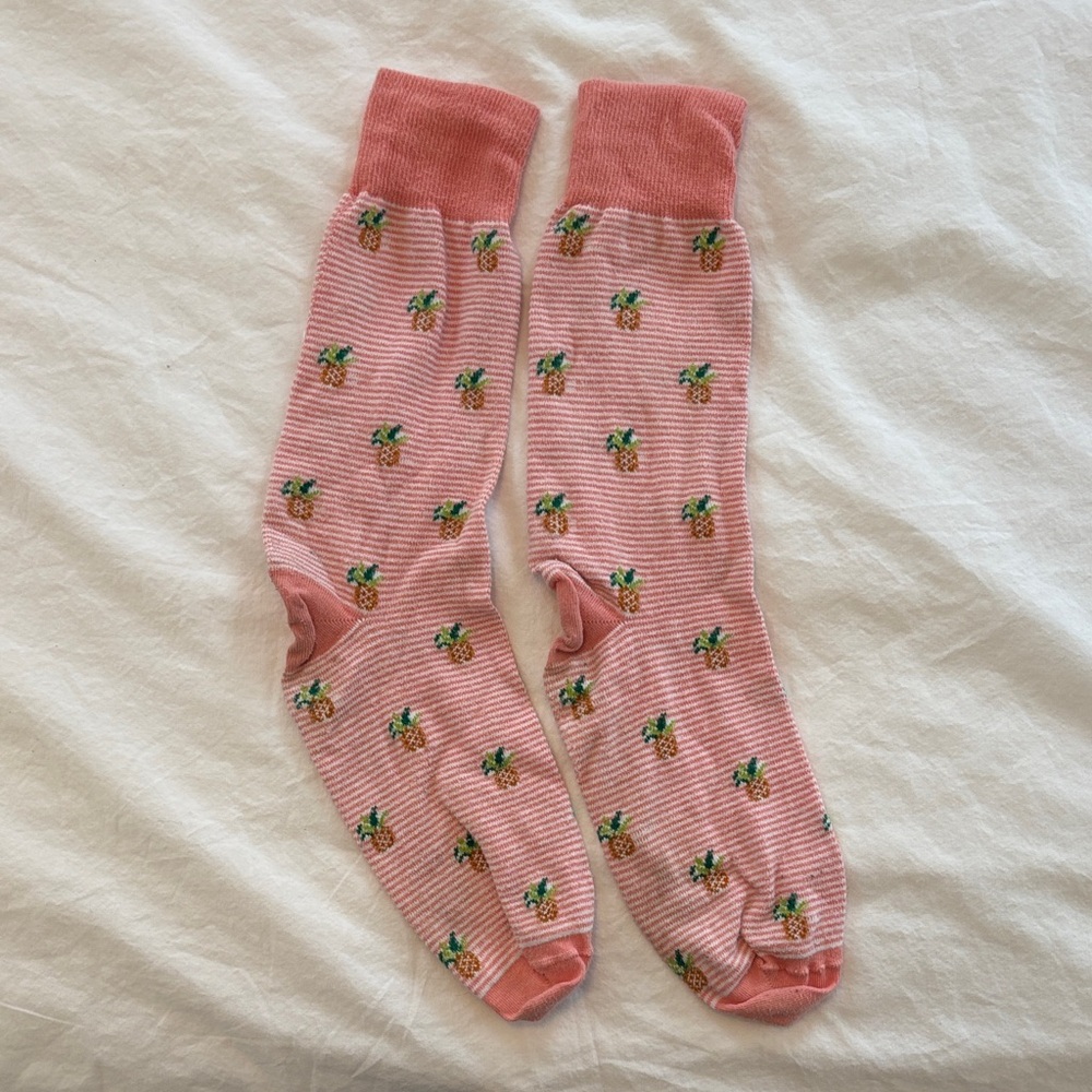 Floral Pink Socks with Pineapples